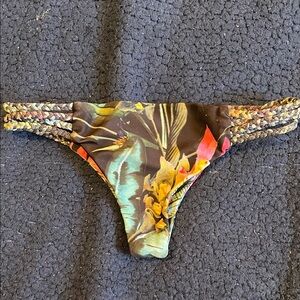 Stone Fox Swim Tropical Floral Bikini Brief in Teal, Pink and Black